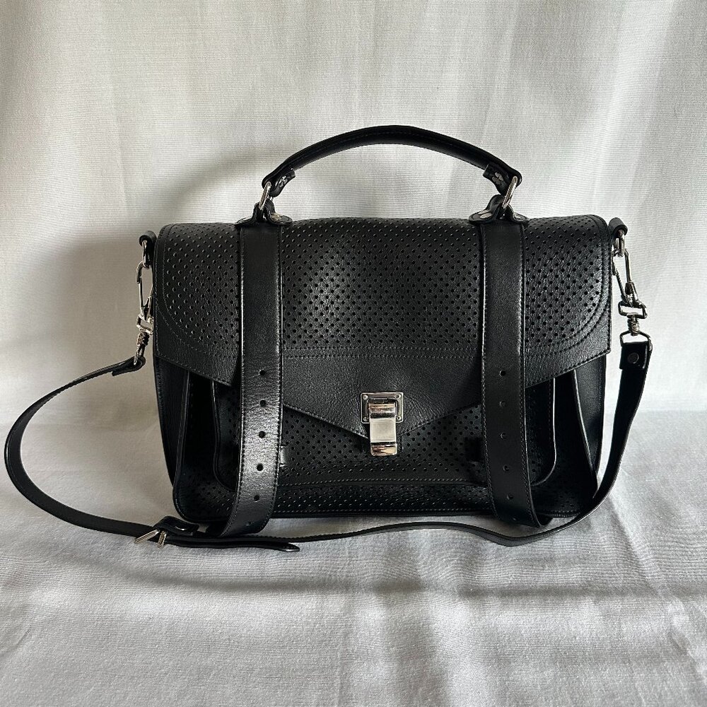 Proenza Schouler Lambskin Perforated Medium PS1 Satchel Black